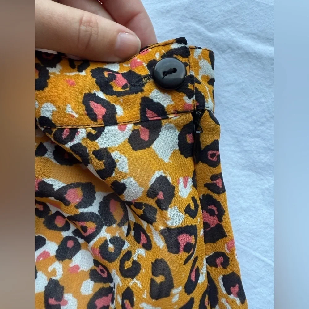 MINKPINK Orange and Pink Cheetah Print Pleated Circle Skirt Small